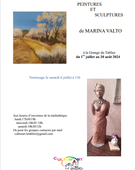 Peintures et sculptures de Marina Valto Du 1 juil au 30 août 2024